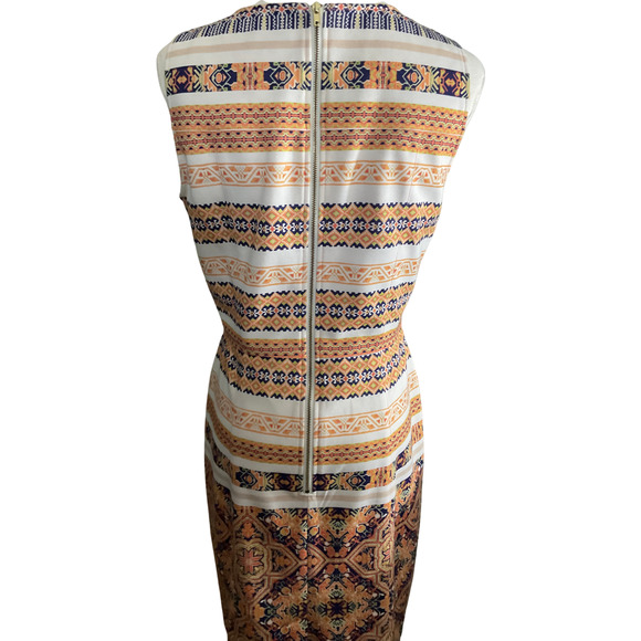 Daniel Cremieux Women's 4 Sleeveless Orange Blue Dress Patterned Polyester Blend - Picture 12 of 14